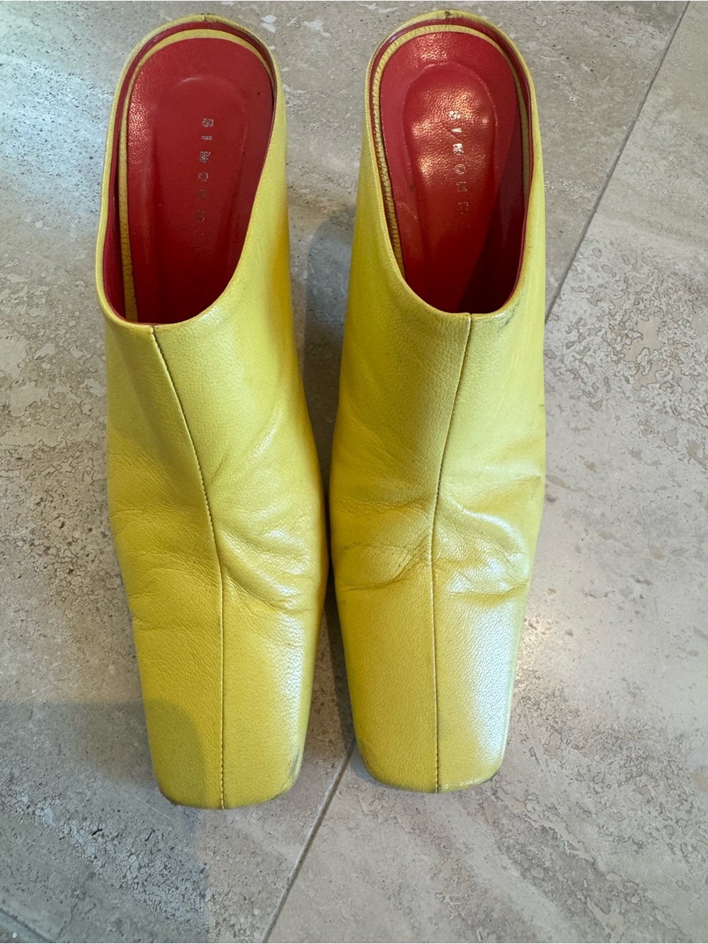 Simon Miller Yellow Leather Square-Toe Mule Heels - Picture 3 of 7